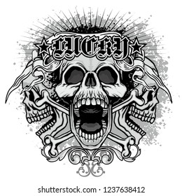 Gothic sign with skull, grunge vintage design t shirts
