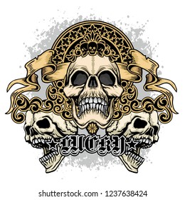 Gothic sign with skull, grunge vintage design t shirts
