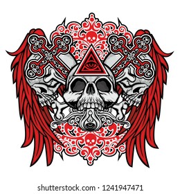 Gothic sign with skull, grunge vintage design t shirts