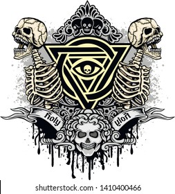 Gothic sign with skull, grunge vintage design t shirts