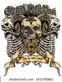 Gothic sign with skull, grunge vintage design t shirts
