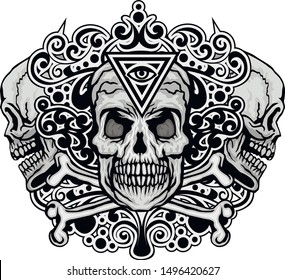 Gothic sign with skull, grunge vintage design t shirts
