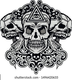 Gothic sign with skull, grunge vintage design t shirts
