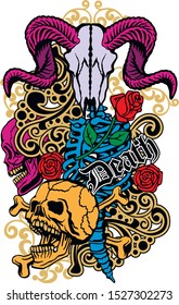 Gothic sign with skull, grunge vintage design t shirts

