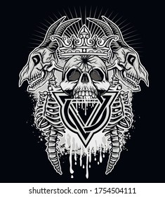 Gothic sign with skull, grunge vintage design t shirts
