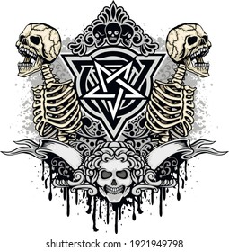 Gothic sign with skull, grunge vintage design t shirts