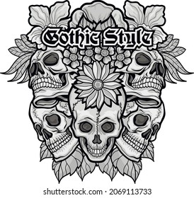 Gothic sign with skull, grunge vintage design t shirts