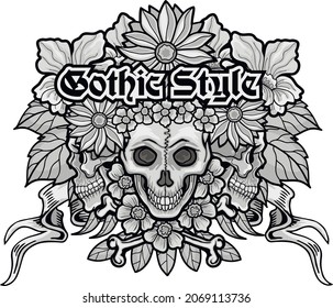 Gothic sign with skull, grunge vintage design t shirts