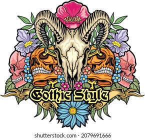 Gothic sign with skull, grunge vintage design t shirts