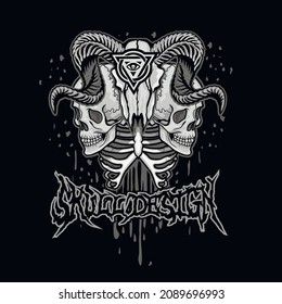 Gothic sign with skull, grunge vintage design t shirts
