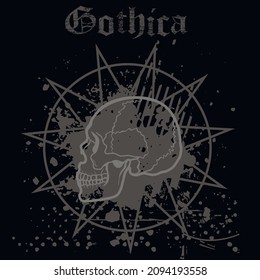 Gothic sign with skull, grunge vintage design t shirts
