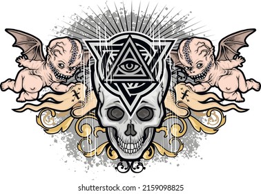 Gothic sign with skull, grunge vintage design t shirts
