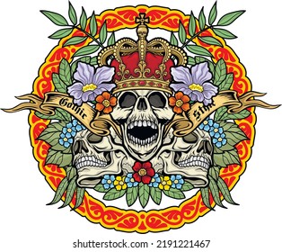 Gothic sign with skull, grunge vintage design t shirts