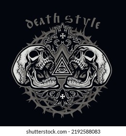 Gothic sign with skull, grunge vintage design t shirts