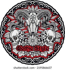 Gothic sign with skull, grunge vintage design t shirts