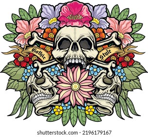 Gothic sign with skull, grunge vintage design t shirts