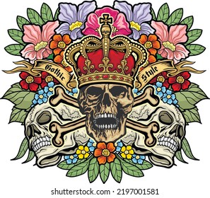 Gothic sign with skull, grunge vintage design t shirts