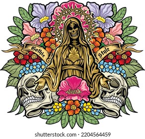 Gothic sign with skull, grunge vintage design t shirts