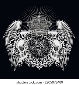 Gothic sign with skull, grunge vintage design t shirts