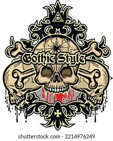 Gothic sign with skull, grunge vintage design t shirts
