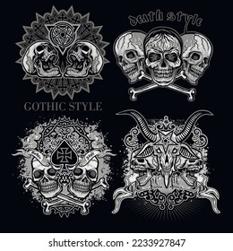 Gothic sign with skull, grunge vintage design t shirts