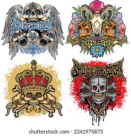Gothic sign with skull, grunge vintage design t shirts
