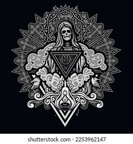 gothic sign with skull, grunge vintage design t shirts