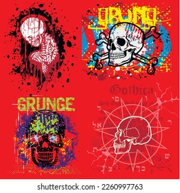 Gothic sign with skull, grunge vintage design t shirts