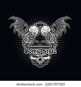 Gothic sign with skull, grunge vintage design t shirts
