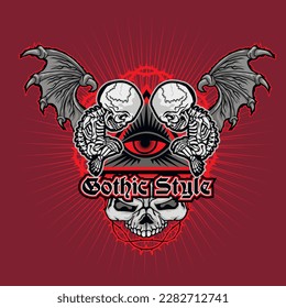 Gothic sign with skull, grunge vintage design t shirts