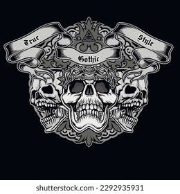 Gothic sign with skull, grunge vintage design t shirts