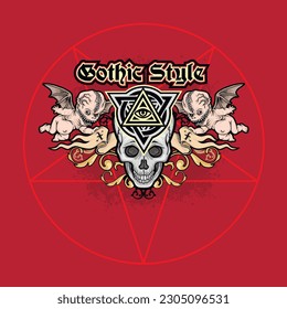 Gothic sign with skull, grunge vintage design t shirts