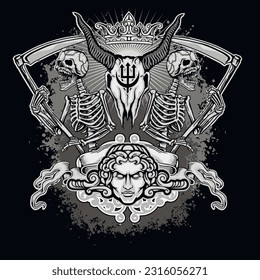 Gothic sign with skull, grunge vintage design t shirts
