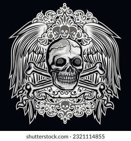 Gothic sign with skull, grunge vintage design t shirts