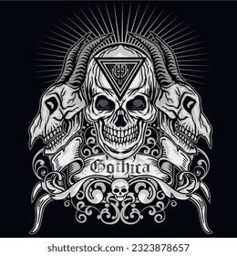 gothic sign with skull, grunge vintage design t shirts
