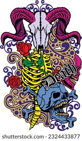 Gothic sign with skull, grunge vintage design t shirts