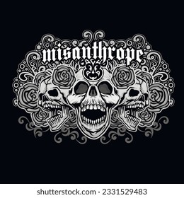 gothic sign with skull, grunge vintage design t shirts
