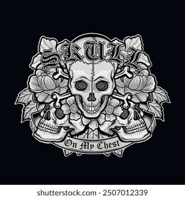 Gothic sign with skull, grunge vintage design t shirts