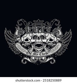 gothic sign with skull, grunge vintage design t shirts