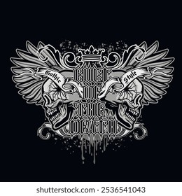 Gothic sign with skull, grunge vintage design t shirts