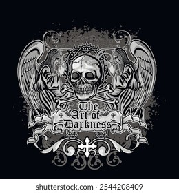 gothic sign with skull, grunge vintage design t shirts