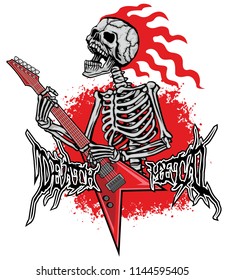 Gothic sign with skull and guitar, grunge vintage design t shirts