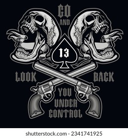Gothic sign with skull and guns, grunge vintage design t shirts