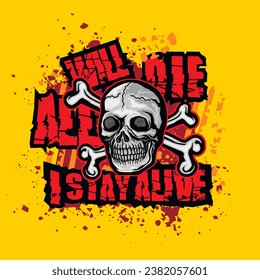 gothic sign with skull (Hand drawn vector image), grunge vintage design t shirts