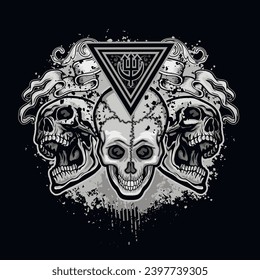 
Gothic sign with skull (Hand drawn vector image), grunge vintage design t shirts