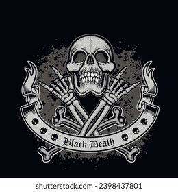 
Gothic sign with skull (Hand drawn vector image), grunge vintage design t shirts