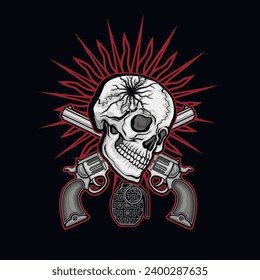 Gothic sign with skull (Hand drawn vector image), grunge vintage design t shirts