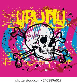 gothic sign with skull (Hand drawn vector image), grunge vintage design t shirts