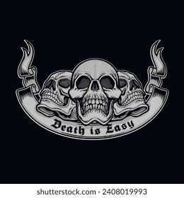 gothic sign with skull (Hand drawn vector image), grunge vintage design t shirts
