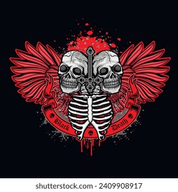 
Gothic sign with skull (Hand drawn vector image), grunge vintage design t shirts